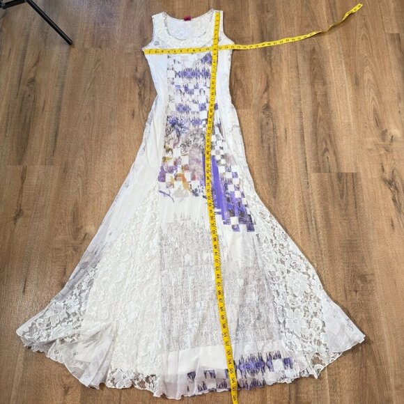 Save the Queen White Maxi Dress Mixed Media Lace Geometric Floral Fairy Y2K M - Picture 7 of 15